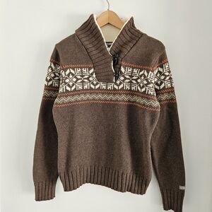 The North Face Nordic Fair Isle Sweater Womens Large Toggle Shawl Collar Wool